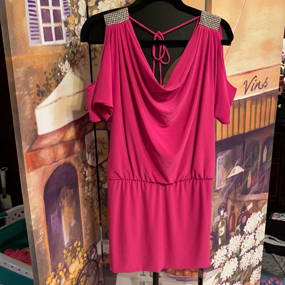 Gorgeous pink cold shoulder dress.